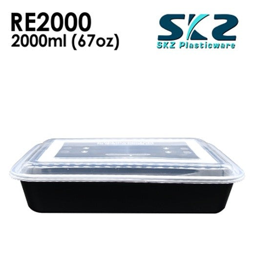 SKZ BLACK CONTAINER RECTANGULAR SERIES RE2000 ENVIRONMENTAL FRIENDLY FOOD STORAGE MICROWAVABLE