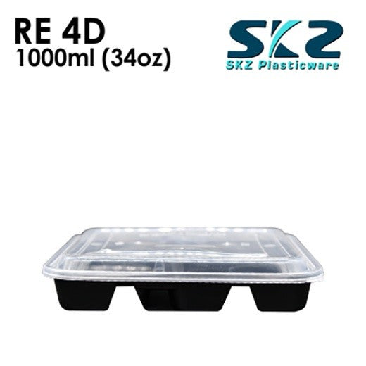 SKZ 4 DIVISION BLACK RECTANGULAR SERIES RE-4D ENVIRONMENTAL FRIENDLY FOOD STORAGE MICROWAVABLE