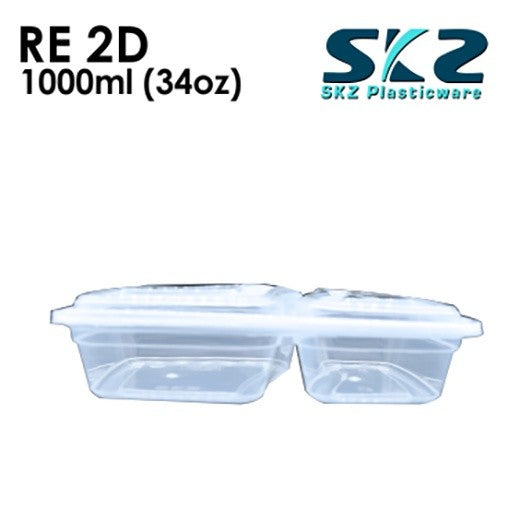 SKZ  RECTANGULAR 2 DIVISION 1000ML ENVIRONMENTAL FRIENDLY FOOD STORAGE MICROWAVABLE 100PCS/PACK