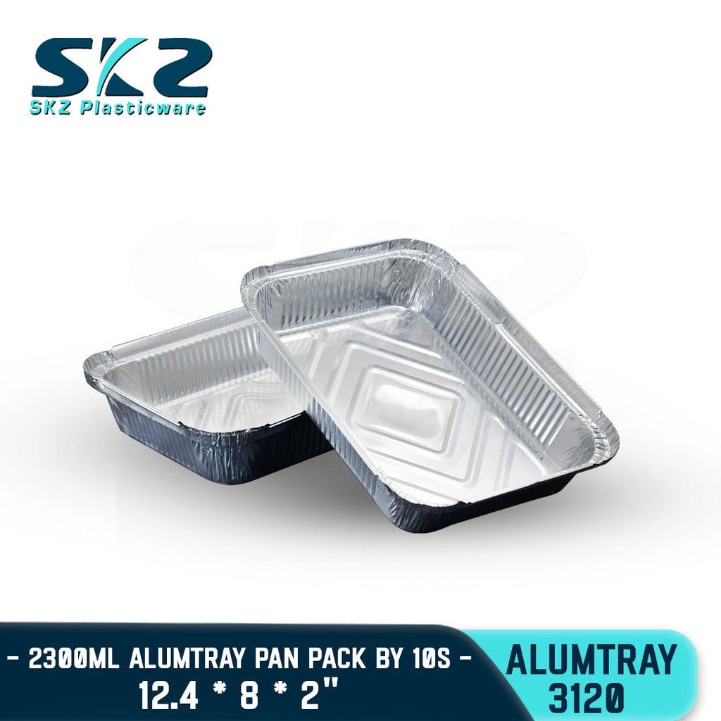 SKZ ALUMINUM FOIL TRAY 2300ML [3120] RECTANGULAR ALUMTRAY WITH LID 10PCS/PACK