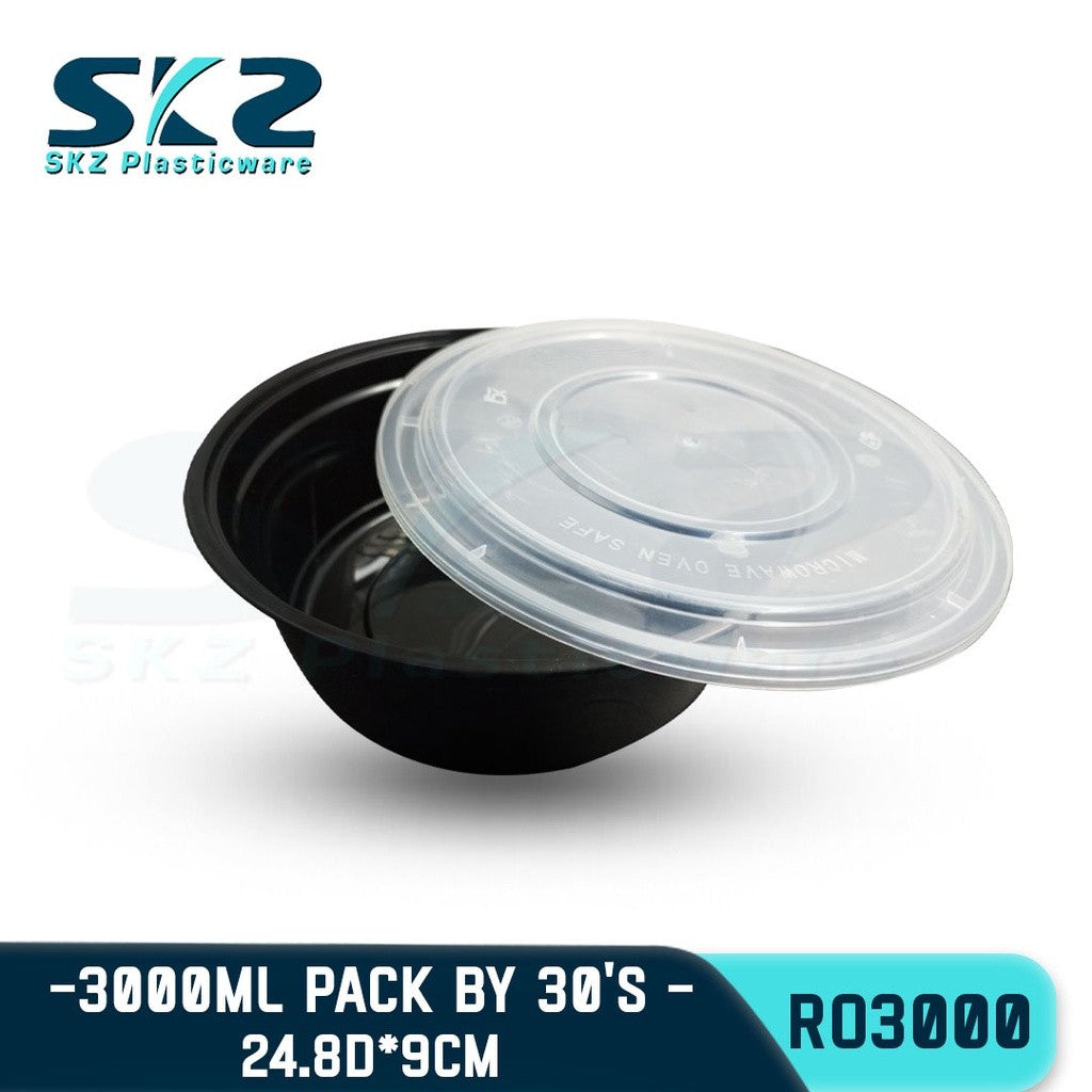SKZ BLACK CONTAINER ROUND SERIES R03000 3000ml ENVIRONMENTAL FRIENDLY FOOD STORAGE MICROWAVABLE