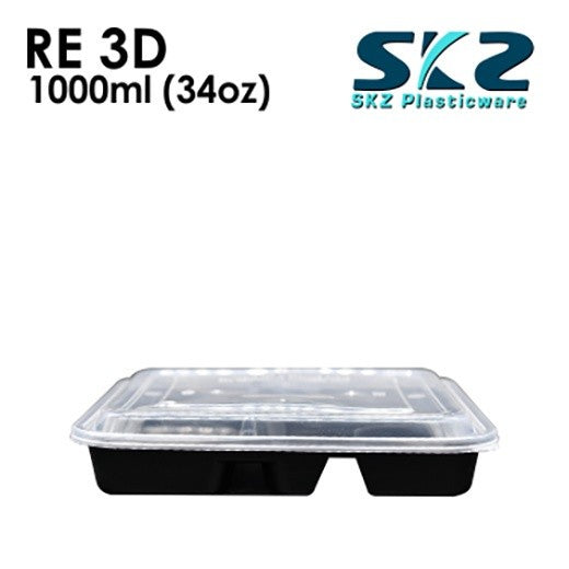 SKZ 3 DIVISION BLACK RECTANGULAR SERIES RE-3D ENVIRONMENTAL FRIENDLY FOOD STORAGE MICROWAVABLE