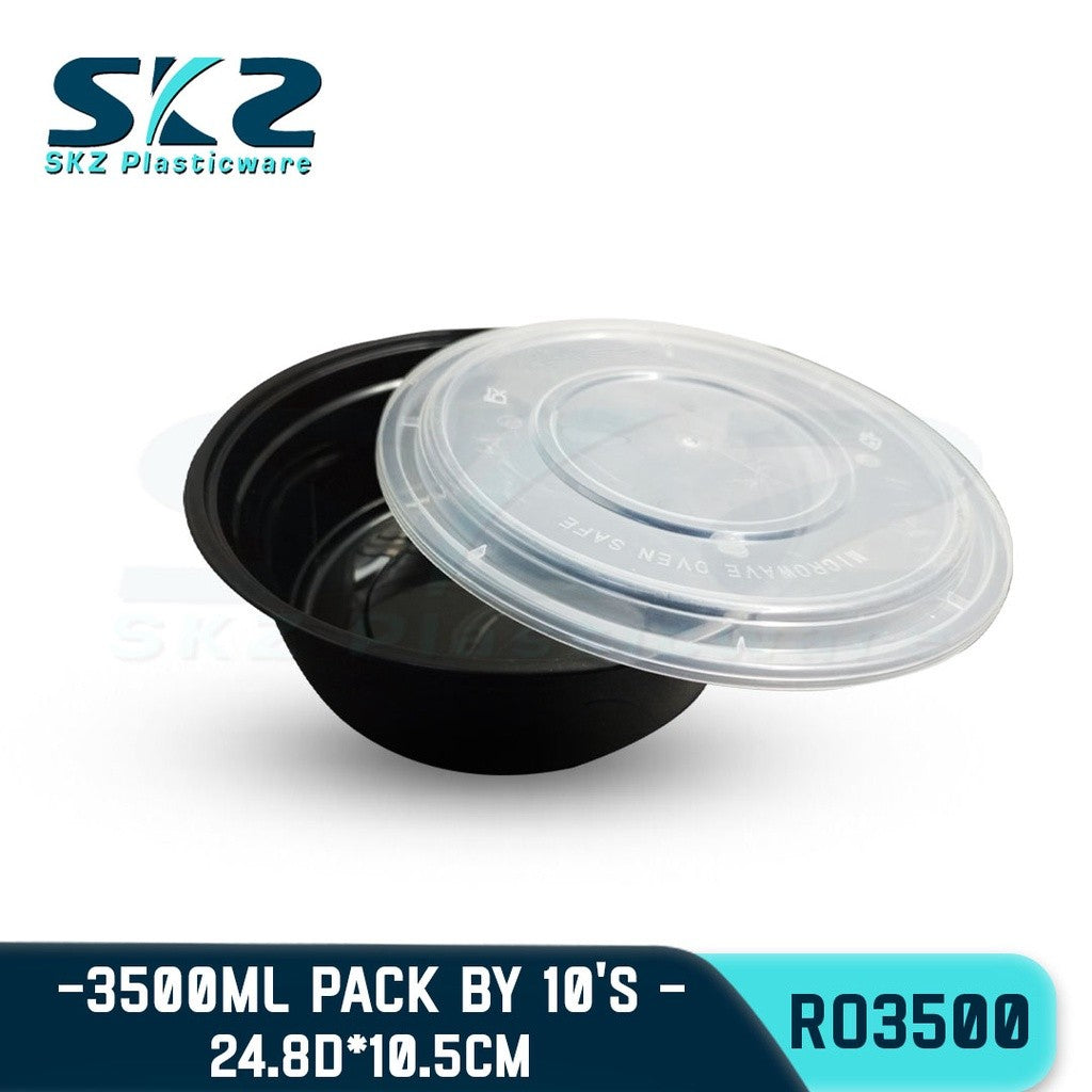 SKZ BLACK CONTAINER ROUND SERIES R03500 3500ml ENVIRONMENTAL FRIENDLY FOOD STORAGE MICROWAVABLE