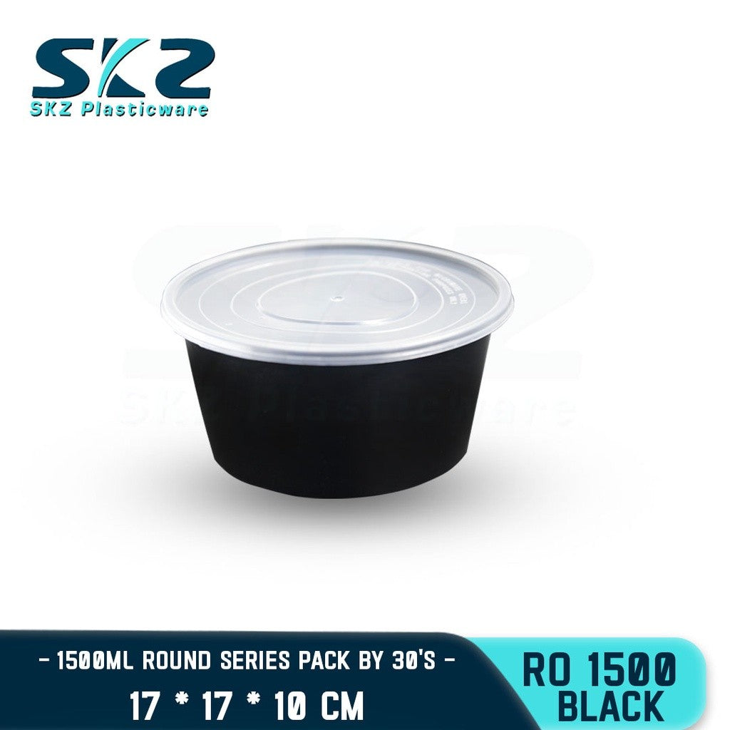 SKZ BLACK CONTAINER ROUND SERIES R01500 1500ml ENVIRONMENTAL FRIENDLY FOOD STORAGE MICROWAVABLE
