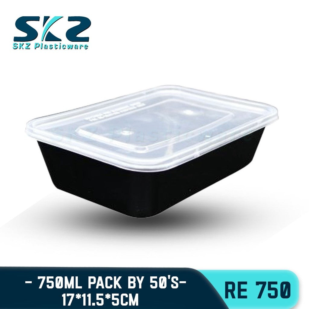 SKZ BLACK CONTAINER RECTANGULAR SERIES RE750 750ml ENVIRONMENTAL FRIENDLY FOOD STORAGE MICROWAVABLE