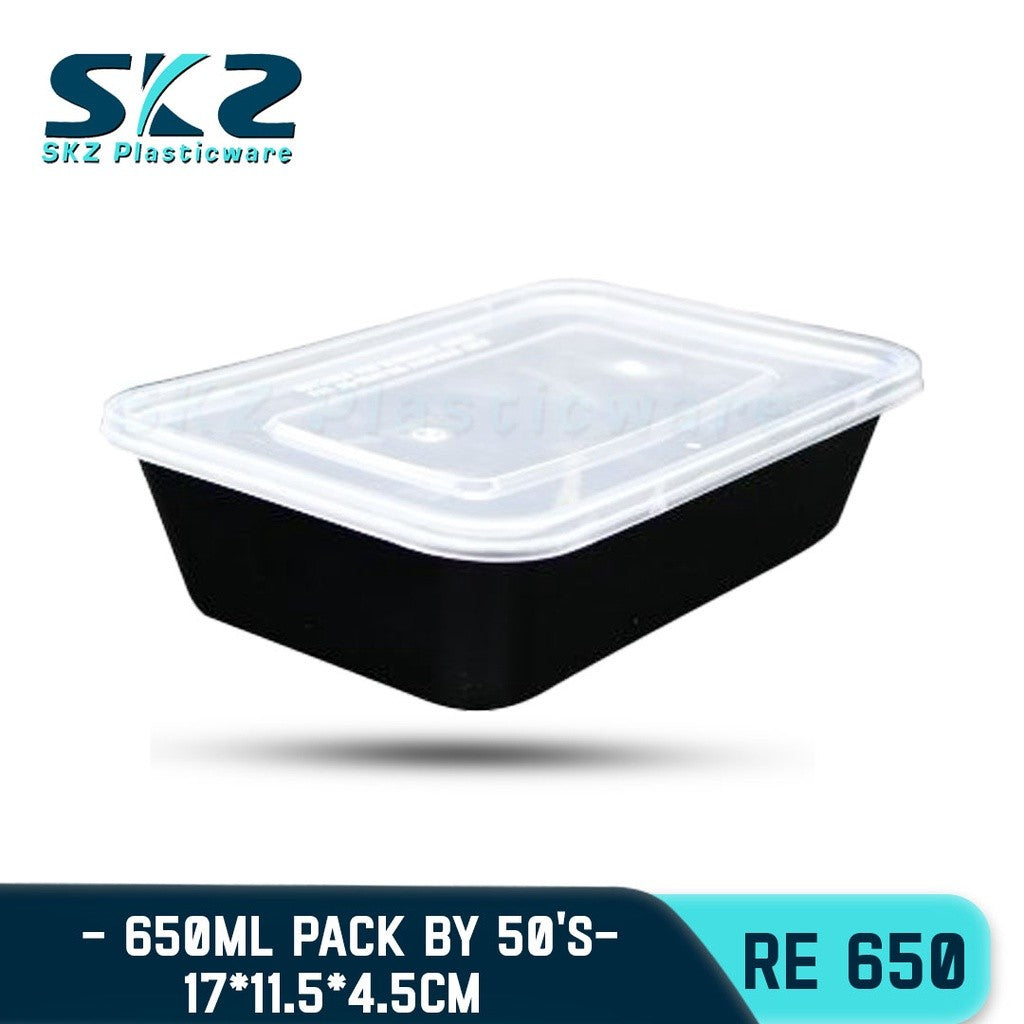 SKZ BLACK CONTAINER RECTANGULAR SERIES RE650 650ml ENVIRONMENTAL FRIENDLY FOOD STORAGE MICROWAVABLE