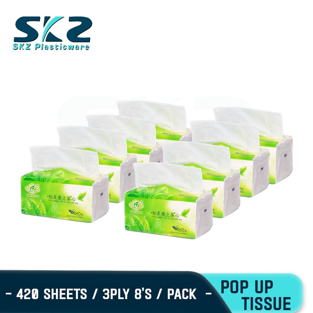 SKZ POP UP FACIAL TISSUE PAPER TOWEL 3-PLY FOR 420 SHEETS (8 PACKS)