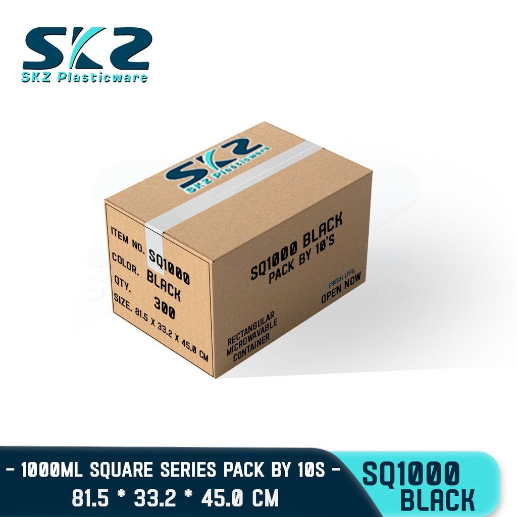 SKZ 1BOX BLACK AND CLEAR SQUARE SERIES [SQ-1000] ENVIRONMENTAL FRIENDLY FOOD STORAGE MICROWAVABLE