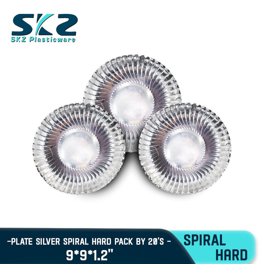 DISPOSABLE PAPER PLATE SPIRAL SILVER LAMINATED PACK BY 20'S