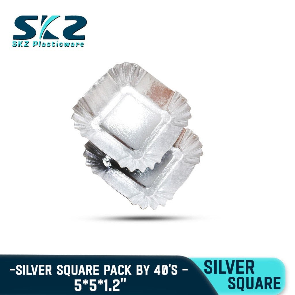 DISPOSABLE SILVER LAMINATED SQUARE PLATE 5" PACK BY 40'S