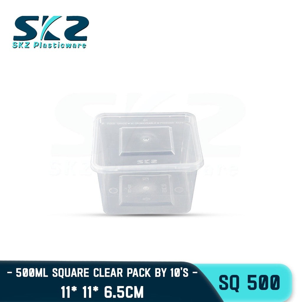 SKZ CLEAR CONTAINER SQUARE SERIES SQ500 500ml ENVIRONMENTAL FRIENDLY FOOD STORAGE MICROWAVABLE