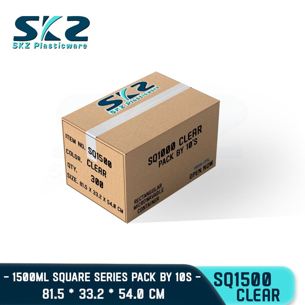 SKZ 1BOX BLACK AND CLEAR SQUARE SERIES [SQ-1500] ENVIRONMENTAL FRIENDLY FOOD STORAGE MICROWAVABLE