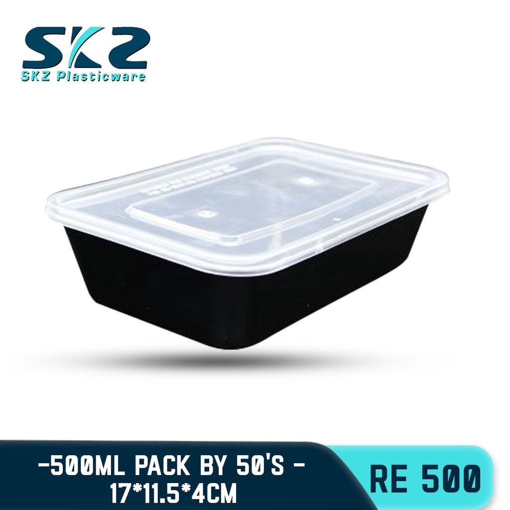 SKZ BLACK CONTAINER RECTANGULAR SERIES RE500 500ML ENVIRONMENTAL FRIENDLY FOOD STORAGE MICROWAVABLE