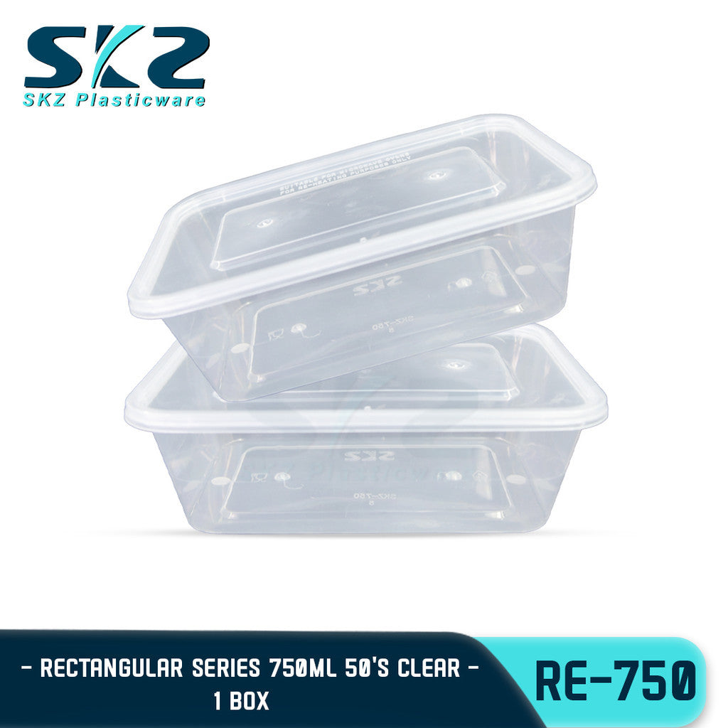 SKZ BLACK AND CLEAR RECTANGULAR SERIES RE750 1BOX ENVIRONMENTAL FRIENDLY FOOD STORAGE MICROWAVABLE