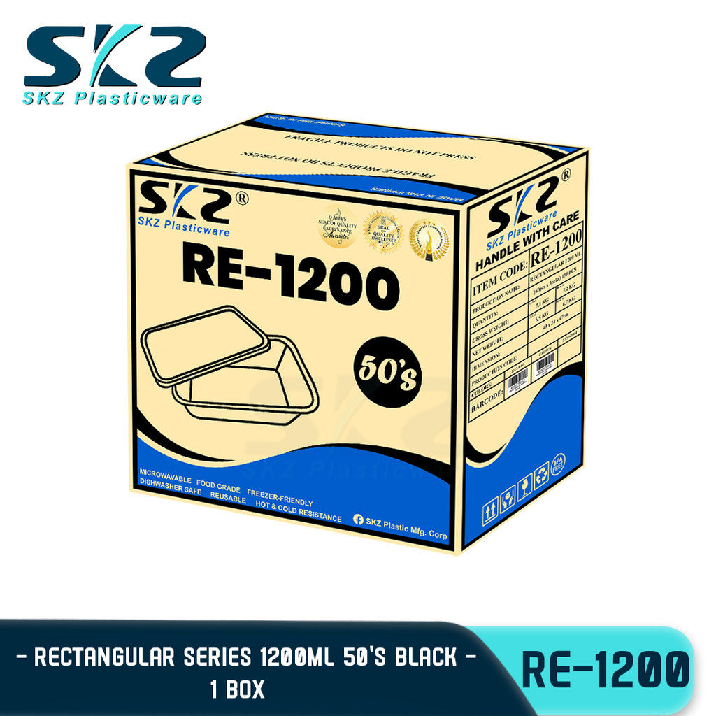SKZ BLACK AND CLEAR RECTANGULAR SERIES RE1200 1BOX ENVIRONMENTAL FRIENDLY FOOD STORAGE MICROWAVABLE