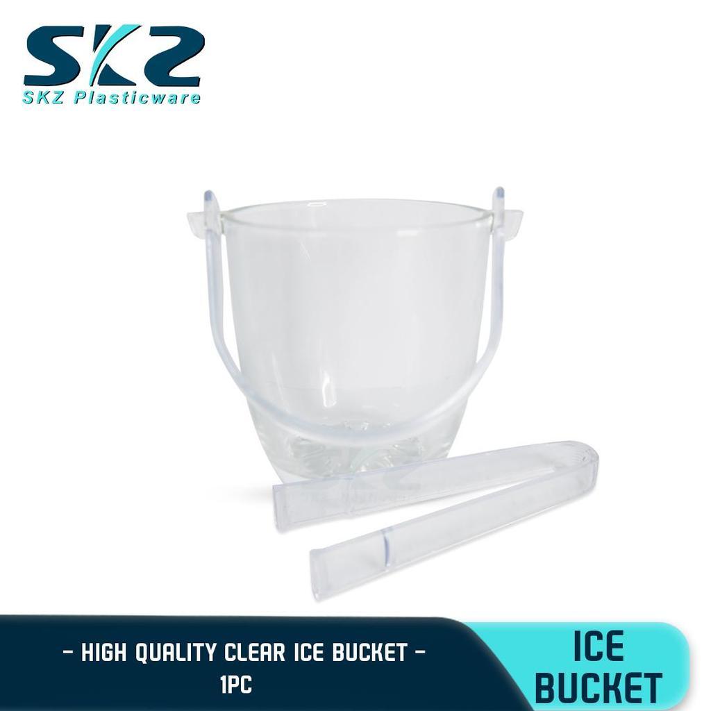 SKZ Clear Glass Ice Bucket, with Acrylic Handle and Thong, Good Quality Glassware