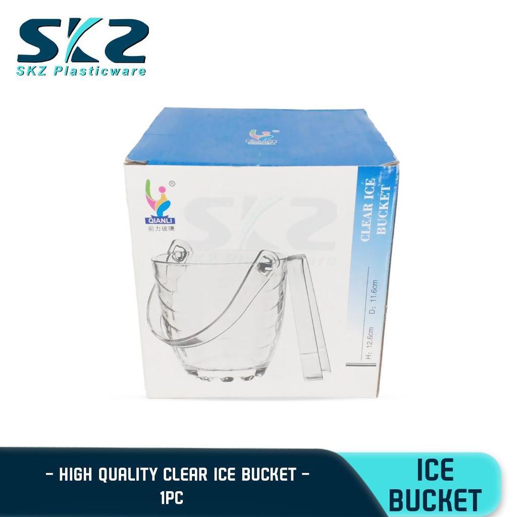SKZ Clear Glass Ice Bucket, with Acrylic Handle and Thong, Good Quality Glassware