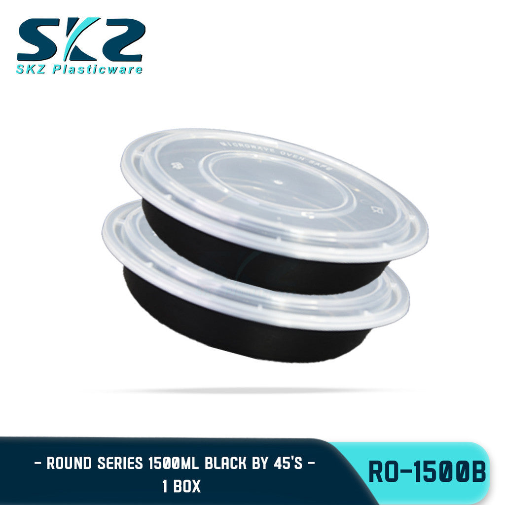SKZ 1BOX BLACK AND CLEAR ROUND SERIES [RO 1500-B] ENVIRNMENTAL FRIENDLY FOOD STORAGE MICROWAVABLE