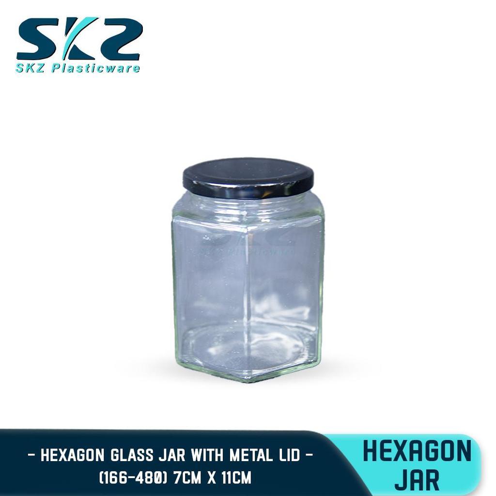 Skz Hexagon Glass Jar w/  Black Lid