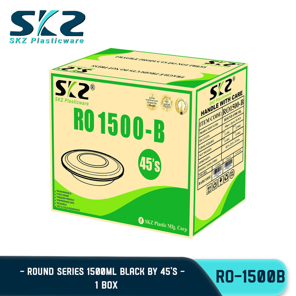 SKZ 1BOX BLACK AND CLEAR ROUND SERIES [RO 1500-B] ENVIRNMENTAL FRIENDLY FOOD STORAGE MICROWAVABLE