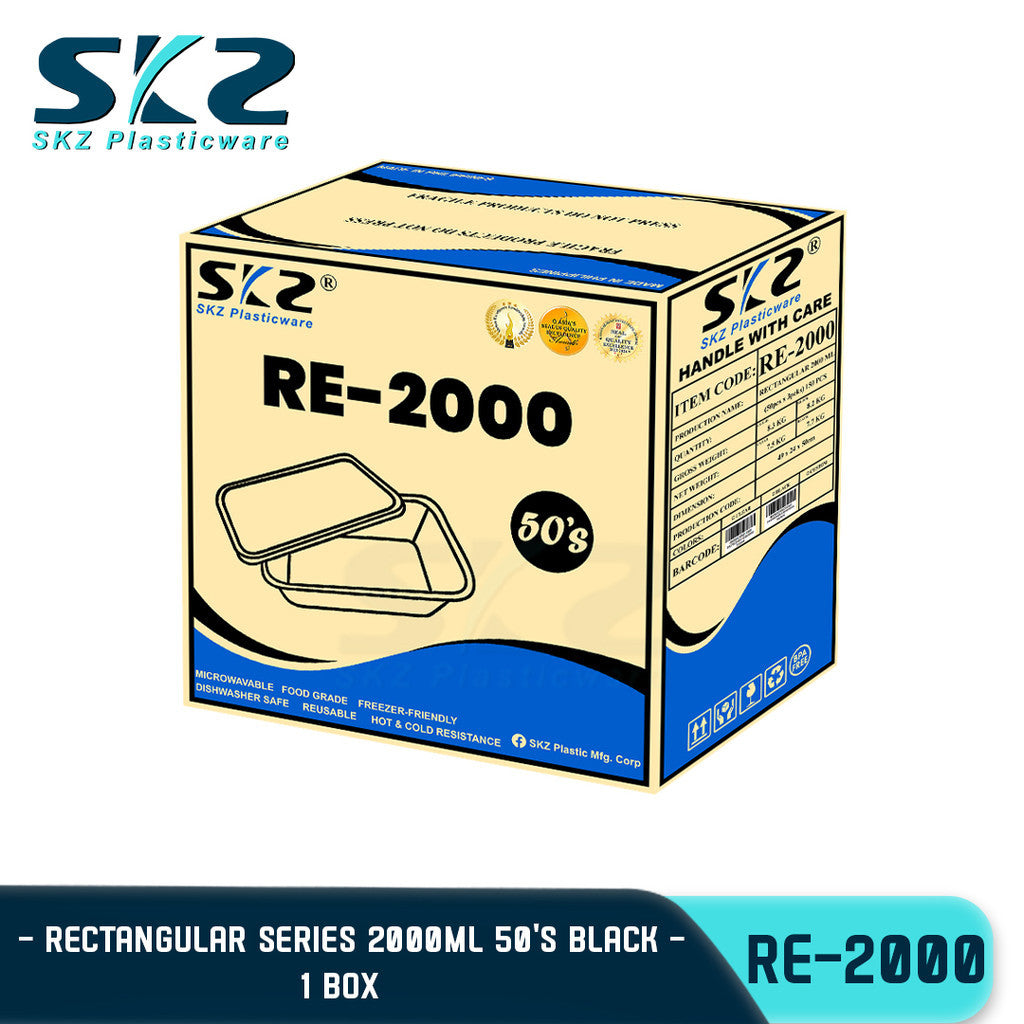 SKZ BLACK AND CLEAR RECTANGULAR SERIES RE2000 1BOX ENVIRONMENTAL FRIENDLY FOOD STORAGE MICROWAVABLE