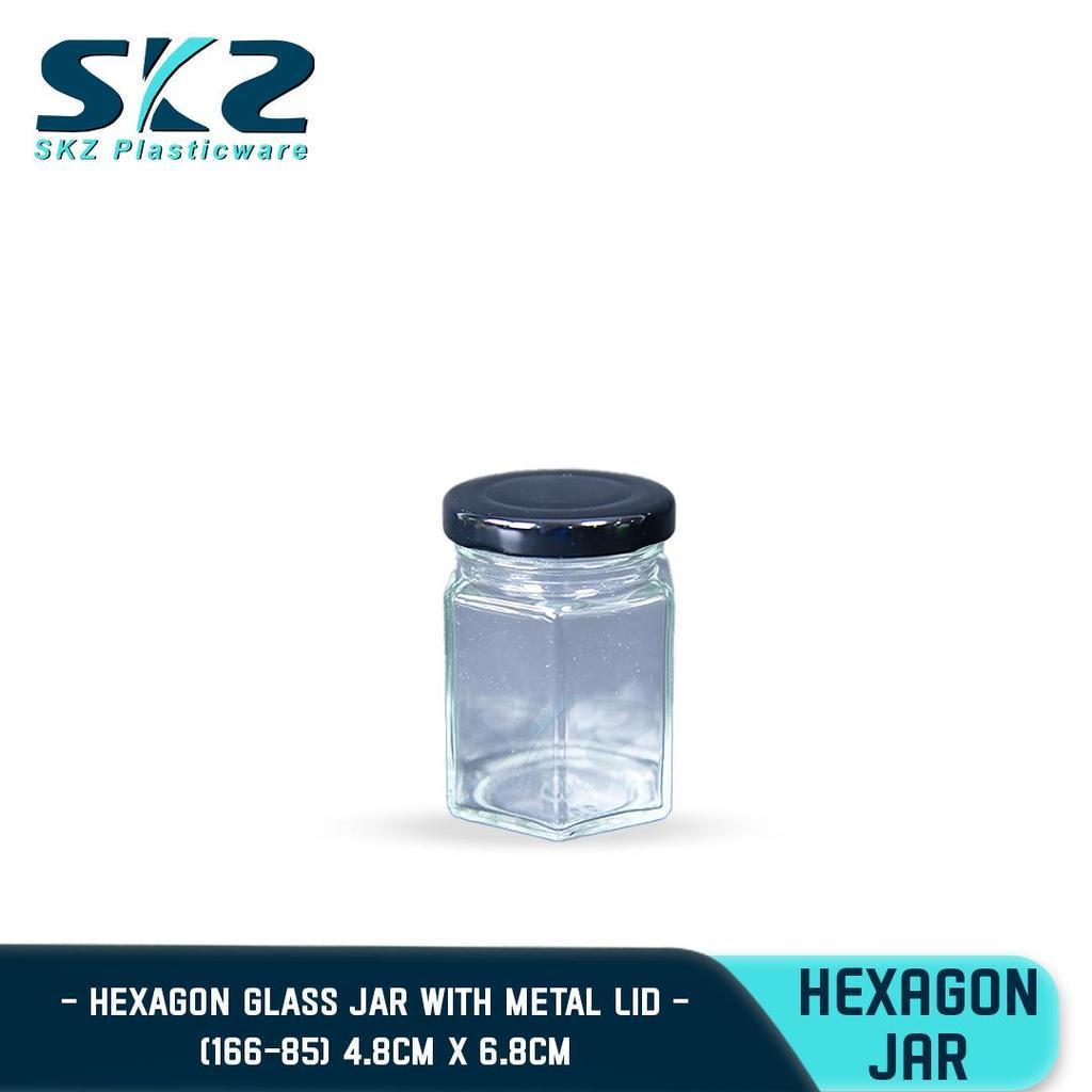 Skz Hexagon Glass Jar w/  Black Lid