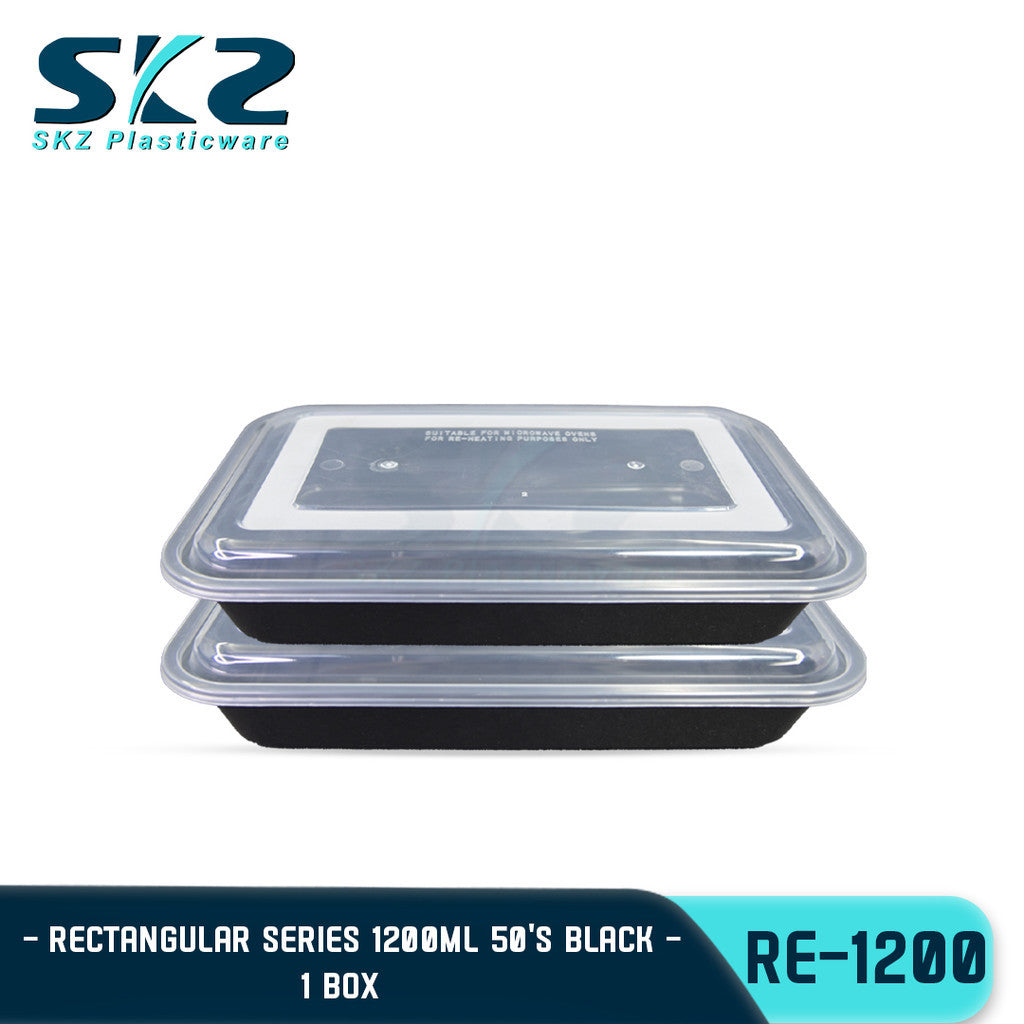 SKZ BLACK AND CLEAR RECTANGULAR SERIES RE1200 1BOX ENVIRONMENTAL FRIENDLY FOOD STORAGE MICROWAVABLE