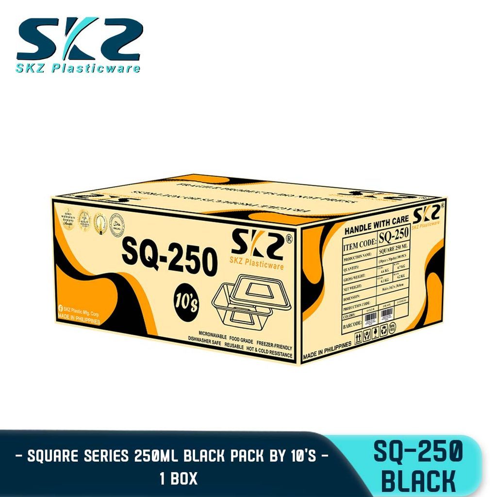 SKZ 1BOX BLACK AND CLEAR SQUARE SERIES [SQ-250] ENVIRONMENTAL FRIENDLY FOOD STORAGE MICROWAVABLE