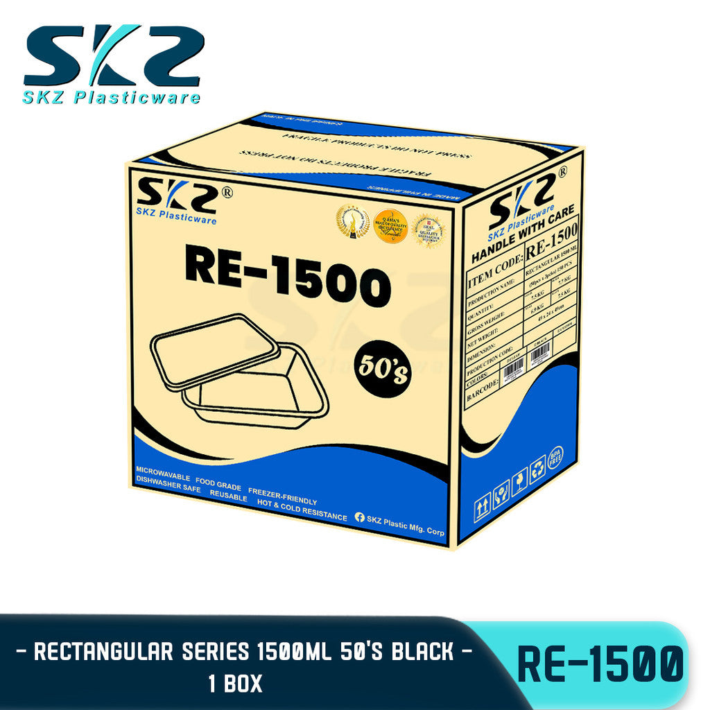 SKZ BLACK AND CLEAR RECTANGULAR SERIES RE1500 1BOX ENVIRONMENTAL FRIENDLY FOOD STORAGE MICROWAVABLE