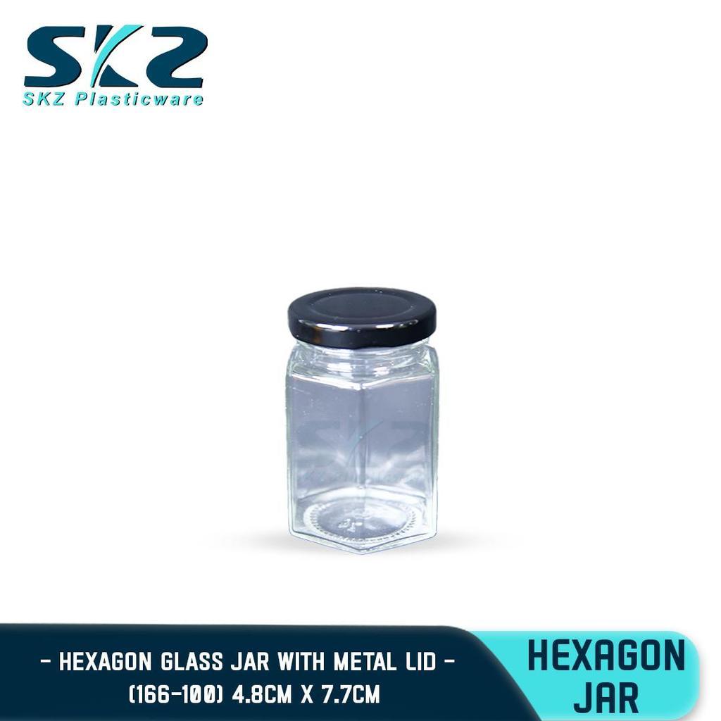 Skz Hexagon Glass Jar w/  Black Lid
