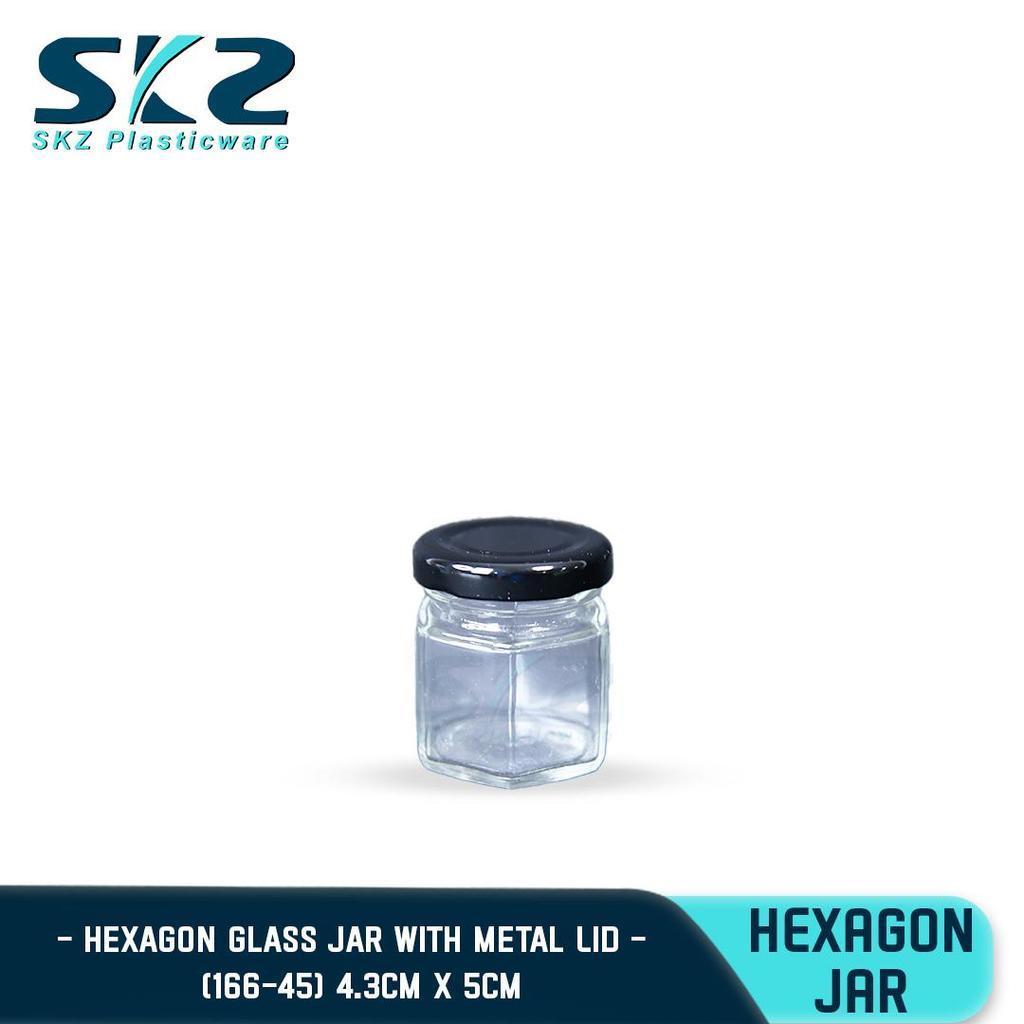 Skz Hexagon Glass Jar w/  Black Lid