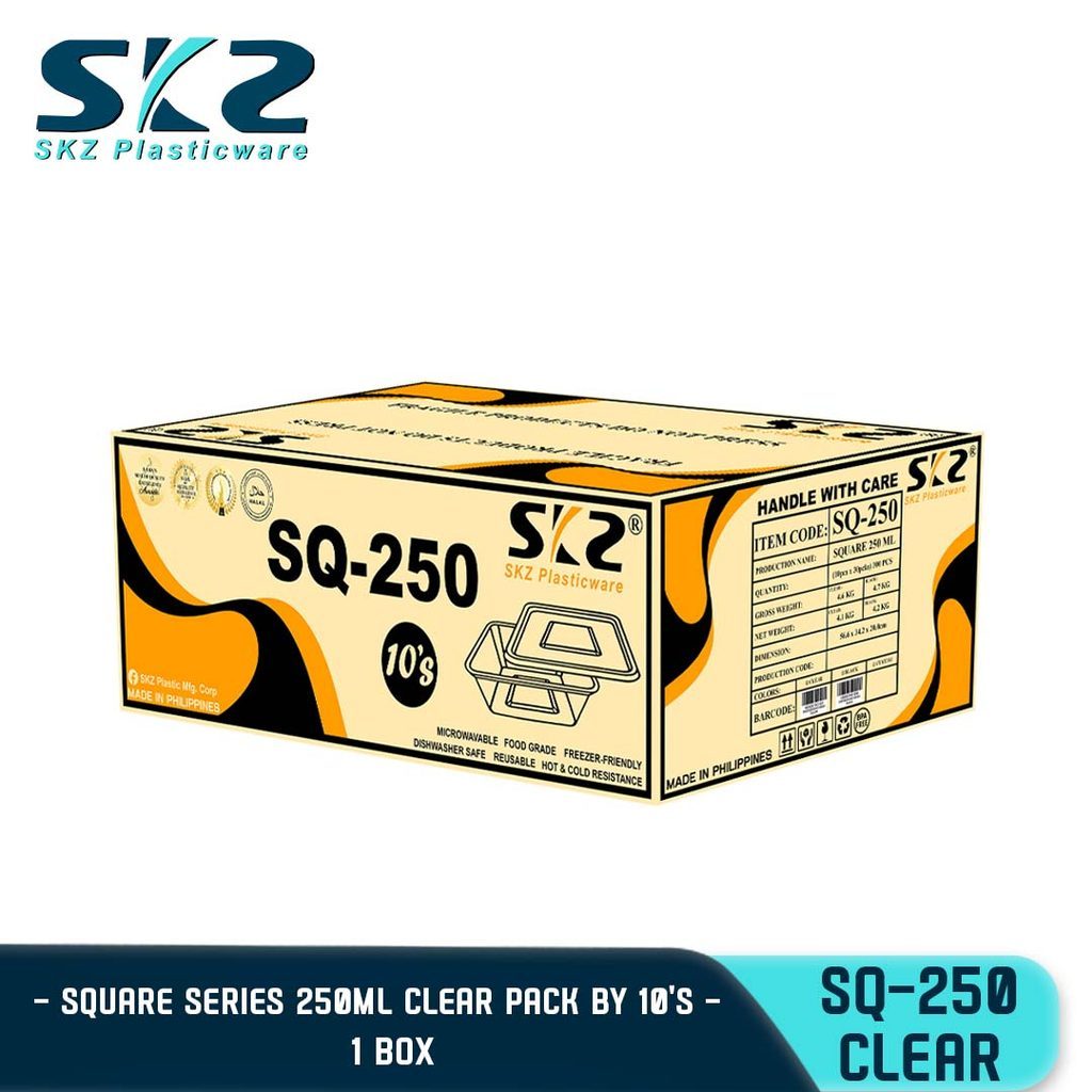 SKZ 1BOX BLACK AND CLEAR SQUARE SERIES [SQ-250] ENVIRONMENTAL FRIENDLY FOOD STORAGE MICROWAVABLE