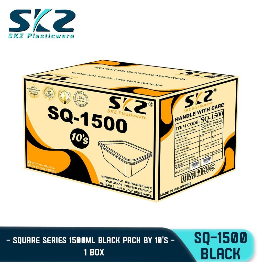 SKZ 1BOX BLACK AND CLEAR SQUARE SERIES [SQ-1500] ENVIRONMENTAL FRIENDLY FOOD STORAGE MICROWAVABLE