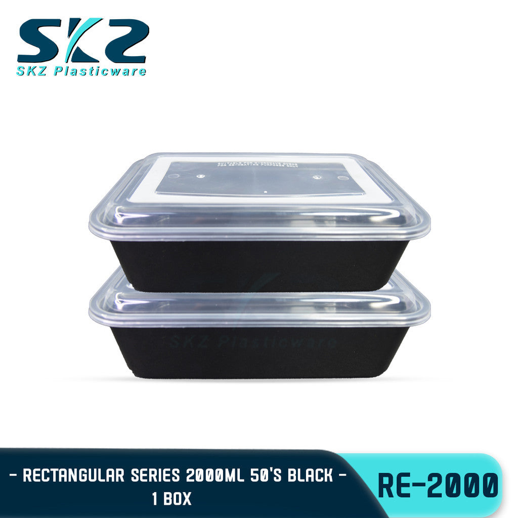 SKZ BLACK AND CLEAR RECTANGULAR SERIES RE2000 1BOX ENVIRONMENTAL FRIENDLY FOOD STORAGE MICROWAVABLE