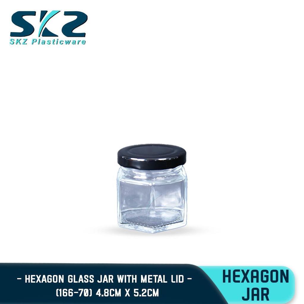 Skz Hexagon Glass Jar w/  Black Lid