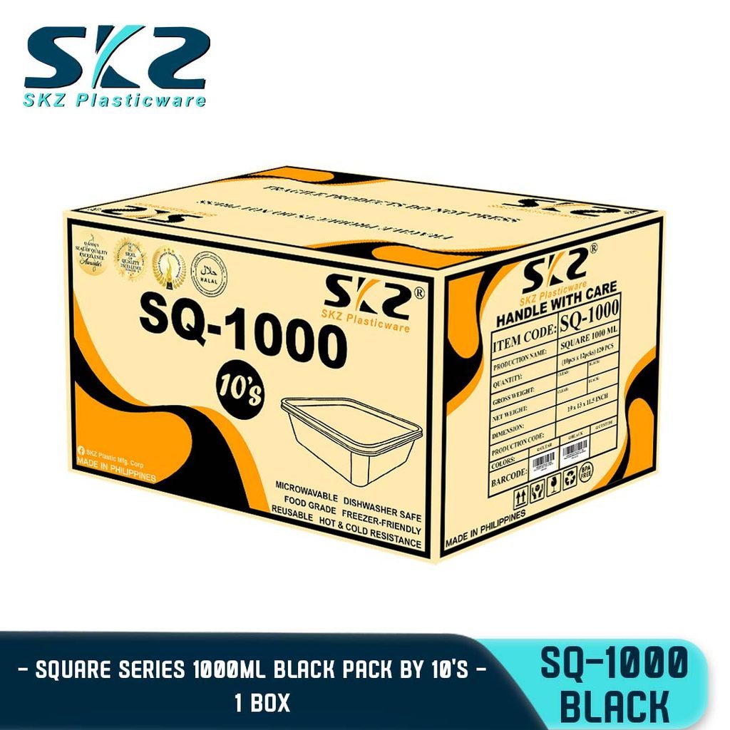 SKZ 1BOX BLACK AND CLEAR SQUARE SERIES [SQ-1000] ENVIRONMENTAL FRIENDLY FOOD STORAGE MICROWAVABLE