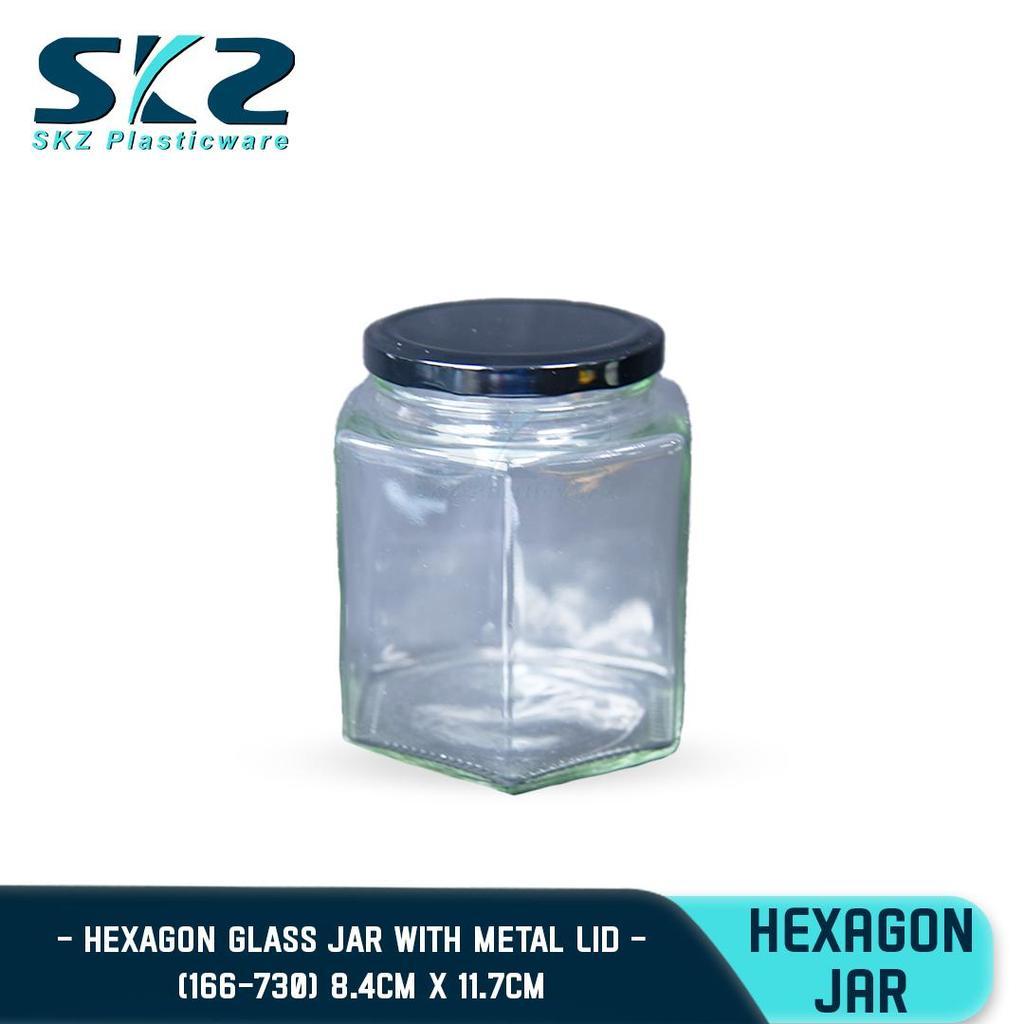 Skz Hexagon Glass Jar w/  Black Lid