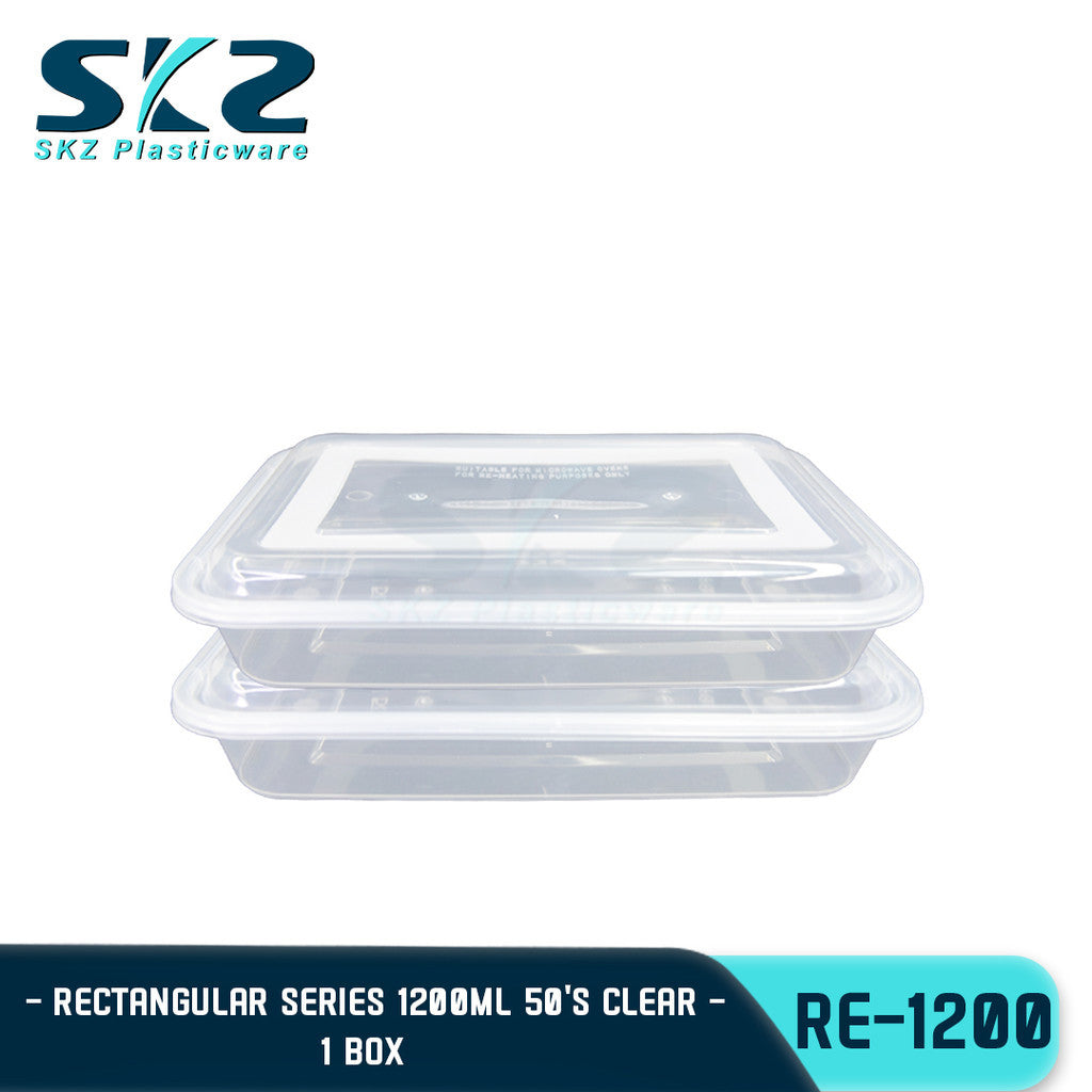 SKZ BLACK AND CLEAR RECTANGULAR SERIES RE1200 1BOX ENVIRONMENTAL FRIENDLY FOOD STORAGE MICROWAVABLE