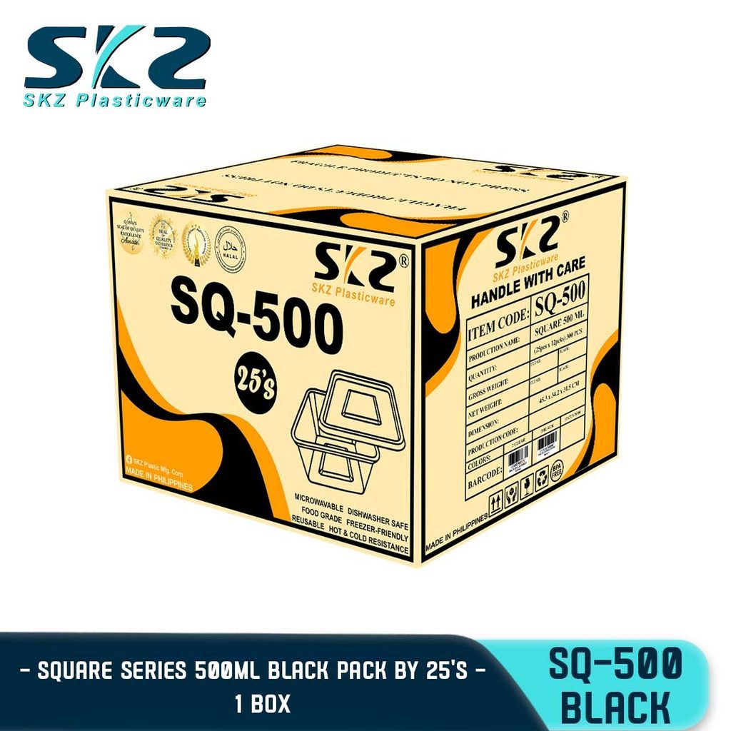 SKZ 1BOX BLACK AND CLEAR SQUARE SERIES [SQ-500] ENVIRONMENTAL FRIENDLY FOOD STORAGE MICROWAVABLE