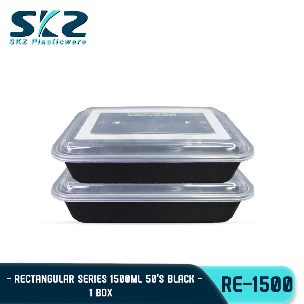 SKZ BLACK AND CLEAR RECTANGULAR SERIES RE1500 1BOX ENVIRONMENTAL FRIENDLY FOOD STORAGE MICROWAVABLE