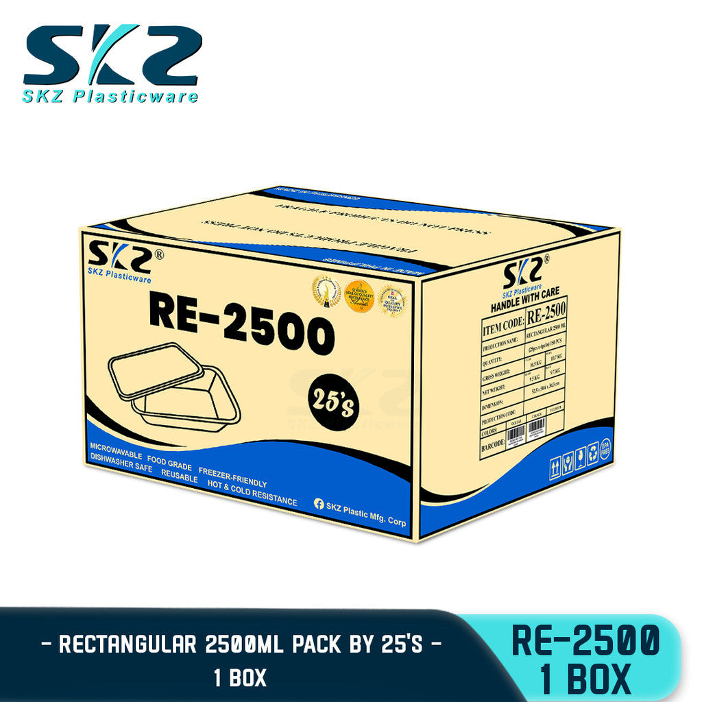 RE 2500ml Rectangular Series Microwavable Storage Clear And Black 150PCS 25PACKS