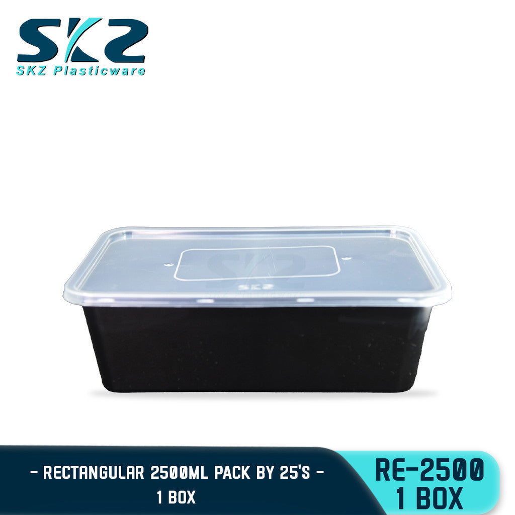 RE 2500ml Rectangular Series Microwavable Storage Clear And Black 150PCS 25PACKS