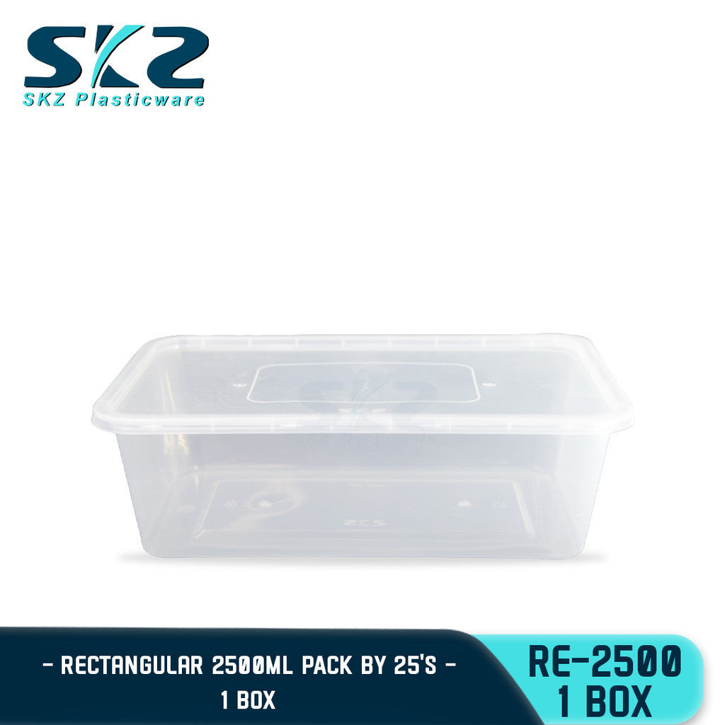 RE 2500ml Rectangular Series Microwavable Storage Clear And Black 150PCS 25PACKS