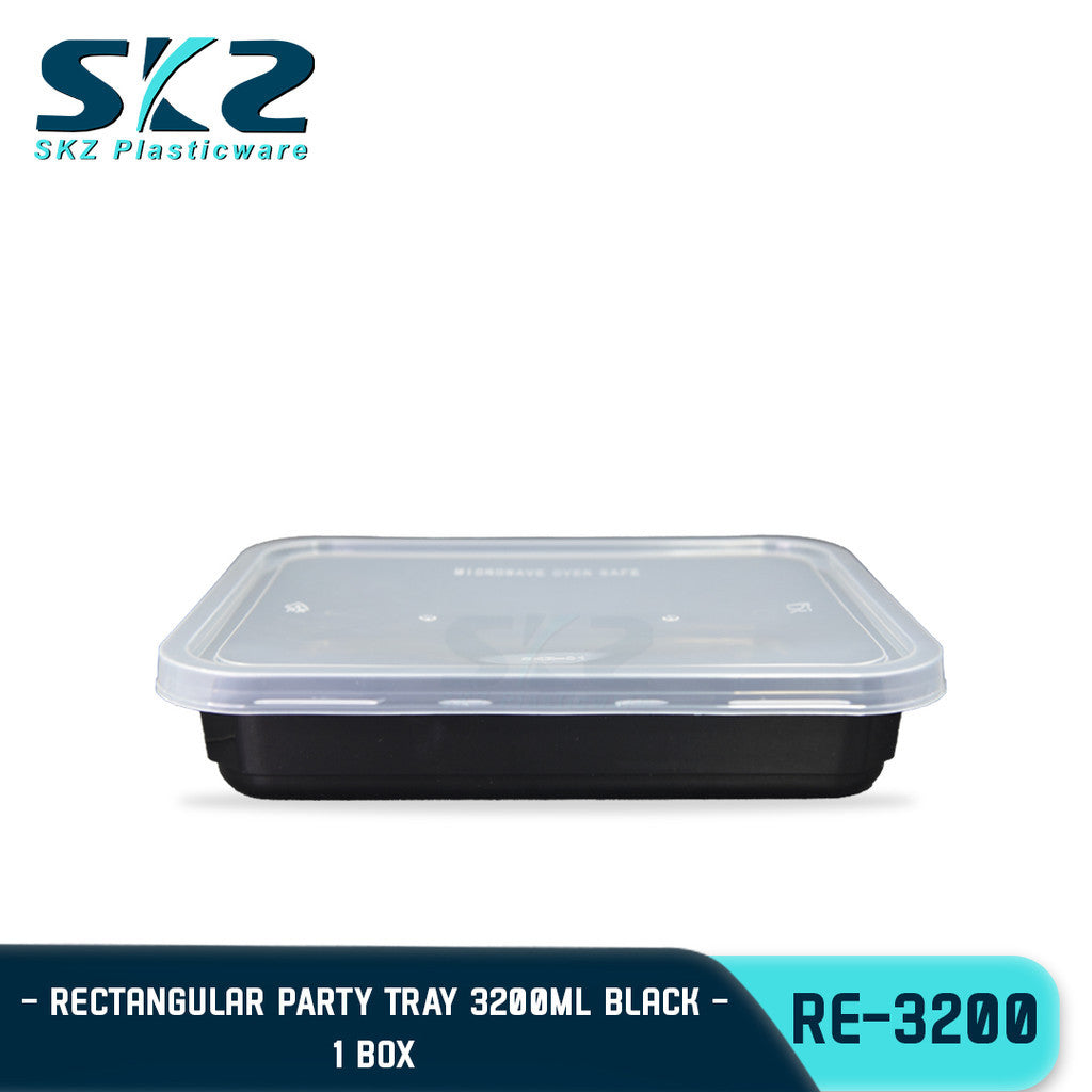 SKZ 1BOX 3200ml PARTY TRAY BLACK AND WHITE SERIES RE3200 ENVIRONMENTAL FRIENDLY STORAGE CONTAINER