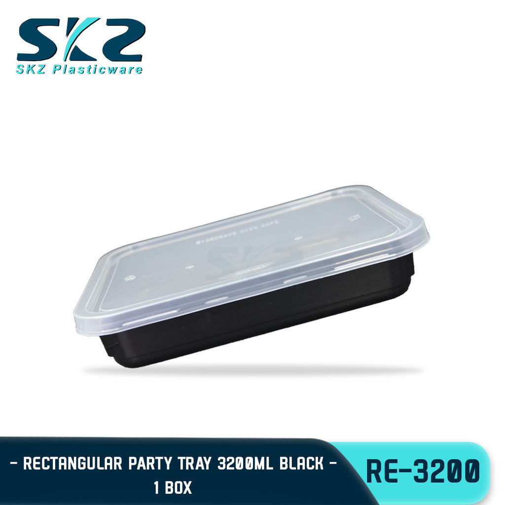 SKZ 1BOX 3200ml PARTY TRAY BLACK AND WHITE SERIES RE3200 ENVIRONMENTAL FRIENDLY STORAGE CONTAINER