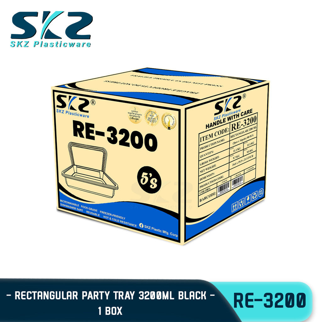 SKZ 1BOX 3200ml PARTY TRAY BLACK AND WHITE SERIES RE3200 ENVIRONMENTAL FRIENDLY STORAGE CONTAINER