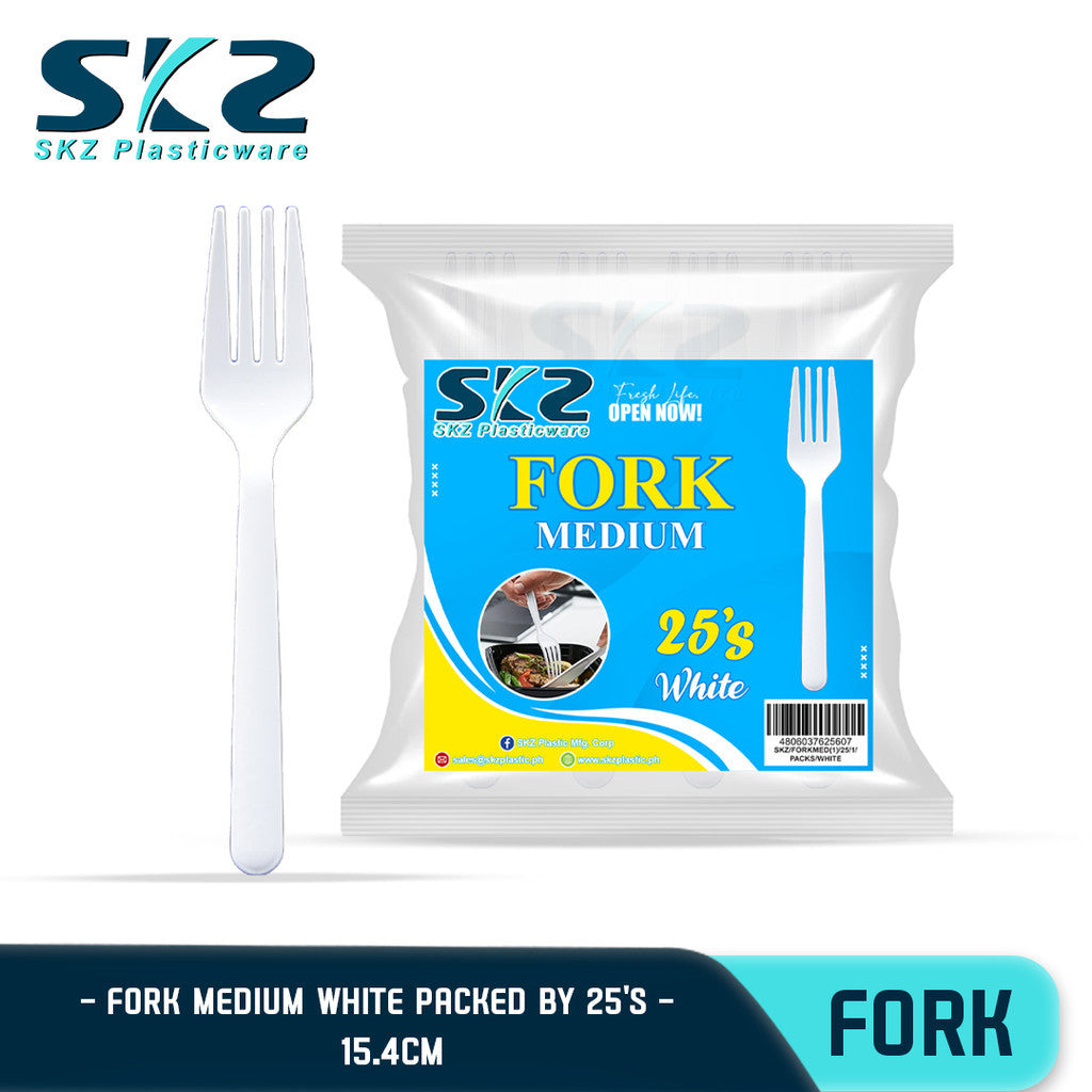 SKZ DISPOSABLE  SPOON AND FORK MEDIUM WHITE 25PCS PER PACK