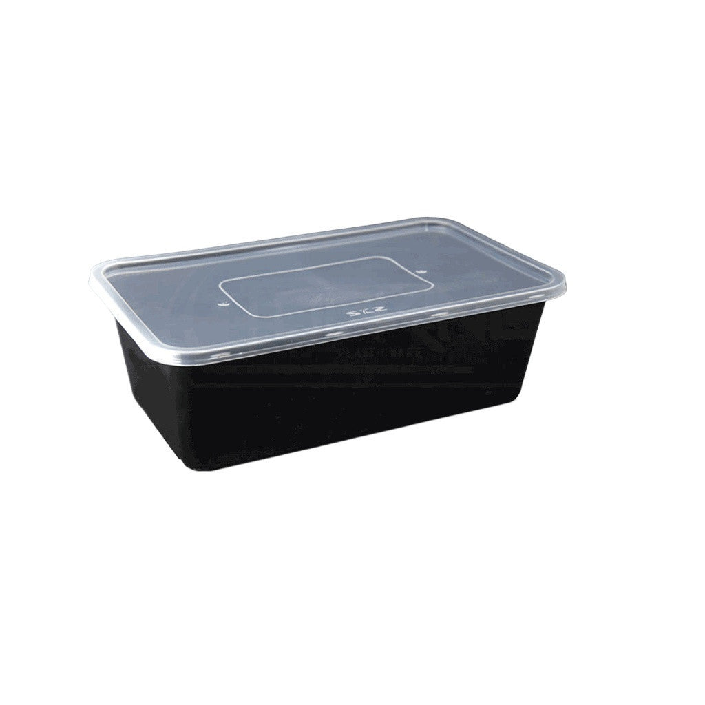 Re-2500ml Rectangular Series Microwavable Storage Clear And Black 25Pcs/Pack