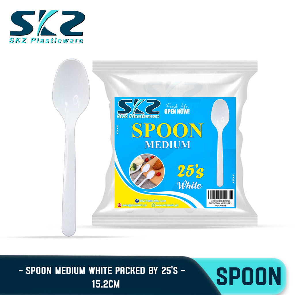 SKZ DISPOSABLE  SPOON AND FORK MEDIUM WHITE 25PCS PER PACK