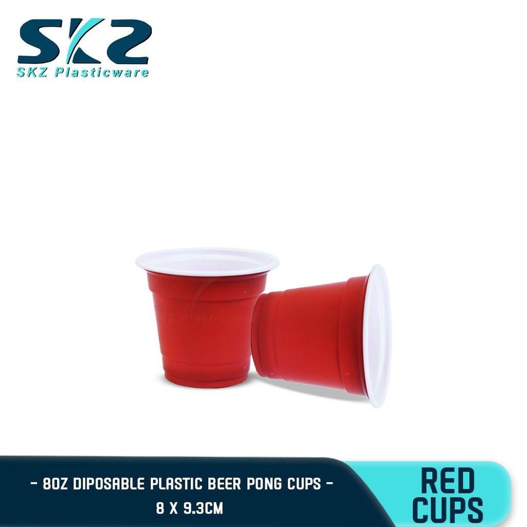 SKZ [50 PCS] RED PARTY PLASTIC HARD CUPS (8 oz) PARTY CUPS DRINKING CUPS